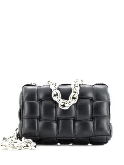 Pre-owned Bottega Veneta Cassette Chain Padded Maxi Intrecciato Leather Crossbody Bag In Black