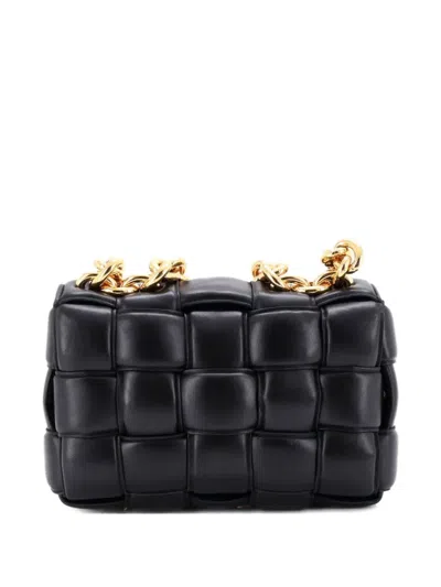 Pre-owned Bottega Veneta Cassette Chain Padded Maxi Intrecciato Leather Crossbody Bag In Black