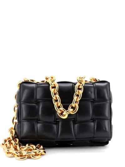 Pre-owned Bottega Veneta Cassette Chain Padded Maxi Intrecciato Leather Crossbody Bag In Black