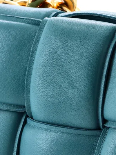 Pre-owned Bottega Veneta Cassette Chain Padded Maxi Intrecciato Leather Crossbody Bag In Blue