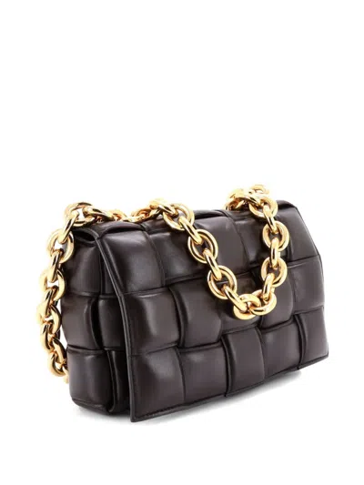 Pre-owned Bottega Veneta Cassette Chain Padded Maxi Intrecciato Leather Crossbody Bag In Brown