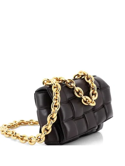 Pre-owned Bottega Veneta Cassette Chain Padded Maxi Intrecciato Leather Crossbody Bag In Brown