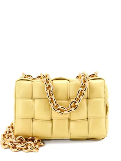 Pre-owned Bottega Veneta Cassette Chain Padded Maxi Intrecciato Leather Crossbody Bag In Yellow