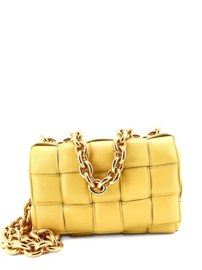 Pre-owned Bottega Veneta Cassette Chain Padded Maxi Intrecciato Leather Crossbody Bag In Yellow