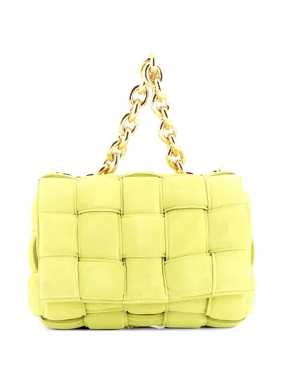 Pre-owned Bottega Veneta Cassette Chain Padded Maxi Intrecciato Suede Crossbody Bag In Green