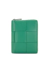 Bottega Veneta Cassette Compact Zip Around Wallet In Mermaid & Silver