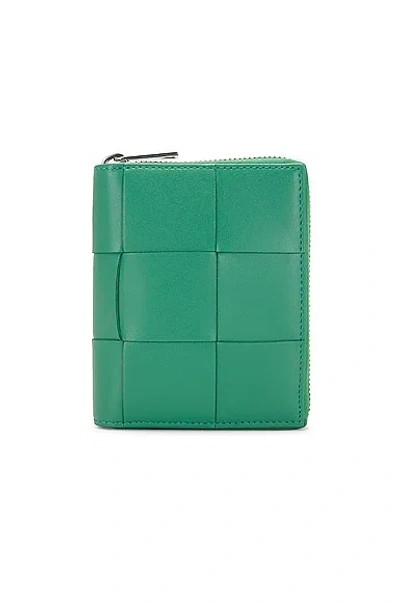Bottega Veneta Cassette Compact Zip Around Wallet In Mermaid & Silver
