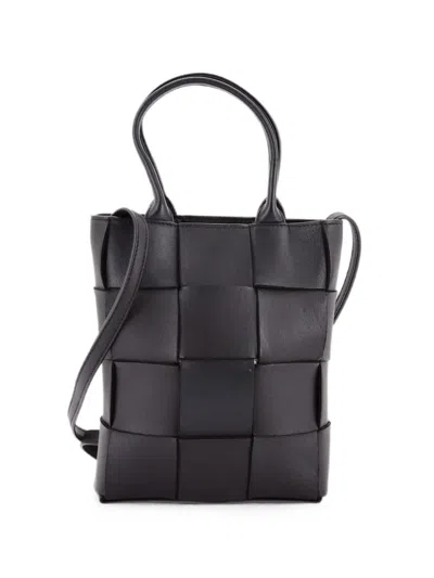 Pre-owned Bottega Veneta Cassette Convertible Maxi Intrecciato Leather Mini Tote Bag In Black