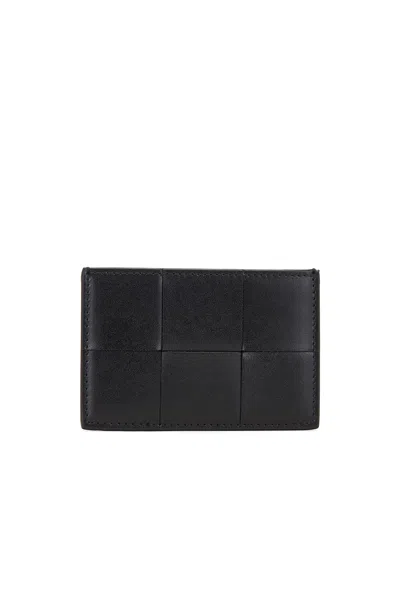 Bottega Veneta Men's Cassette Intrecciato Leather Card Case In Black & Parakeet