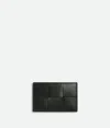 Bottega Veneta Cassette Credit Card Case In Dark Green/agate Grey