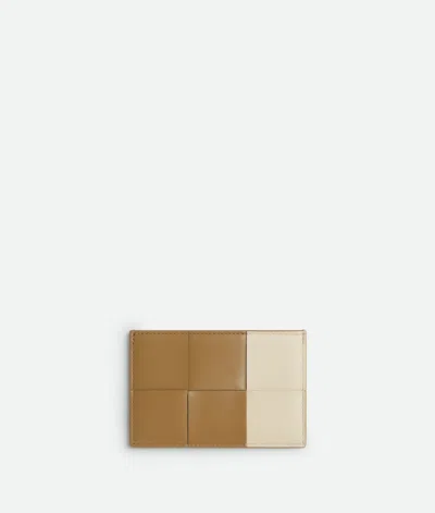 Bottega Veneta Cassette Credit Card Case In Dark Praline / Sea Salt