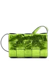 Bottega Veneta Cassette Crossbody Bag Maxi Intrecciato Crinkled Metallic Leather (authentic Pre-love In Green
