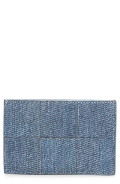 Bottega Veneta Cassette Denim Print Leather Card Case In Blue
