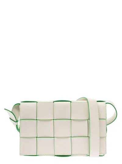 Bottega Veneta 'cassette Fun L' White And Green Crossbody Bag In Intreccio Nappa Leather Woman