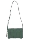 Bottega Veneta 'cassette' Green Crossbody Bag With Intreccio Motif In Leather Woman In Green