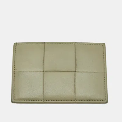 Pre-owned Bottega Veneta Cassette Green Intrecciato Leather Card Holder