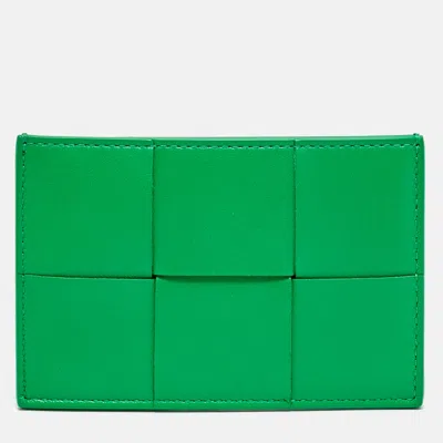 Pre-owned Bottega Veneta Cassette Green Intrecciato Leather Card Holder