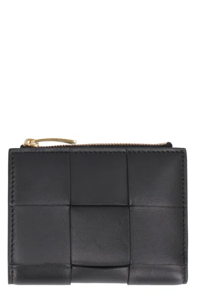 Bottega Veneta Cassette Intrecciato Bi-fold Wallet In Black