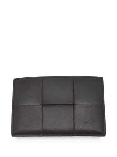 Pre-owned Bottega Veneta Cassette Intrecciato Leather Card Holder In Brown