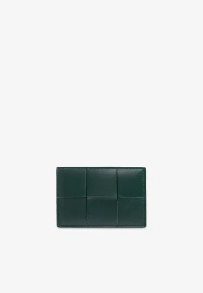 Bottega Veneta Green Intrecciato Leather Cardholder In Emerald Green