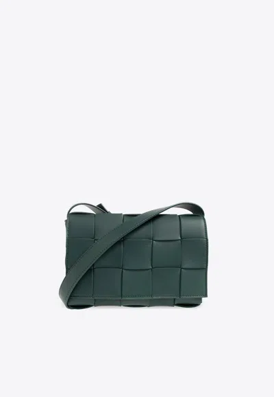 Bottega Veneta Cassette Small Intrecciato Leather Shoulder Bag In Emerald Green