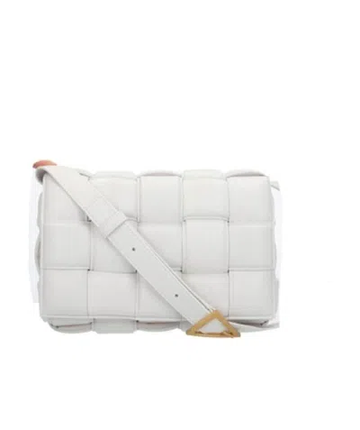Bottega Veneta Cassette Intrecciato Shoulder Bag In White