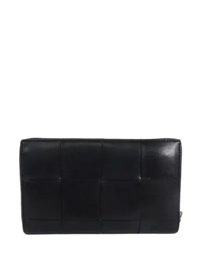 Pre-owned Bottega Veneta Cassette Intrecciato Wallet In Black