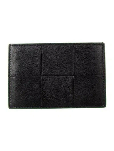 Pre-owned Bottega Veneta Cassette Intrecciato Weave Card Holder In Black