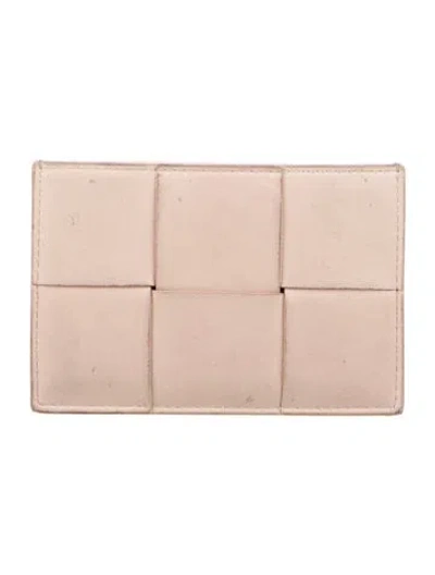Pre-owned Bottega Veneta Cassette Intrecciato Weave Card Holder In Pink