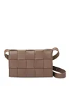 Bottega Veneta Cassette Leather Crossbody In Taupe Gray/gold