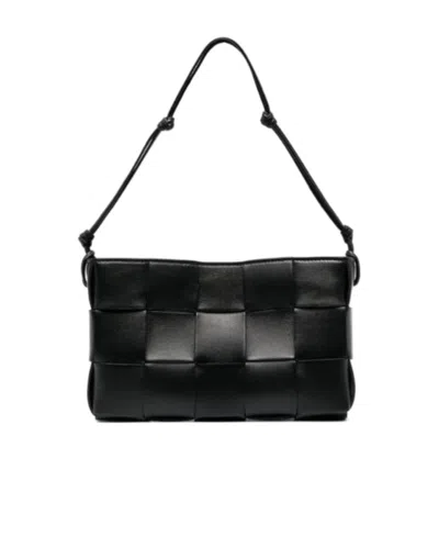 Bottega Veneta Cassette Intreccio Leather Shoulder Bag In Black-gold