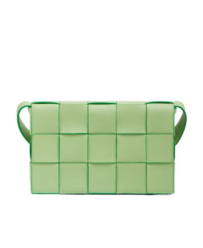 Bottega Veneta Cassette Knitted Shoulder Bag In Green