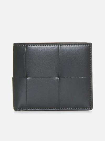 Bottega Veneta Cassette Leather Billfold Wallet In Dark Green,orange