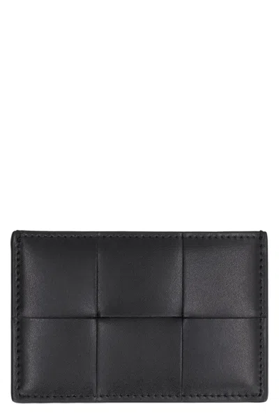 Bottega Veneta Cassette Leather Card Holder In Black