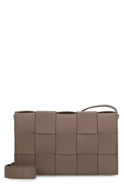 Bottega Veneta Cassette Leather Crossbody Bag In Taupe Grey-gold