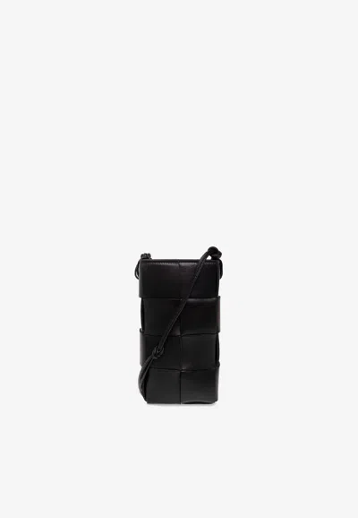 Bottega Veneta Cassette Leather Phone Pouch In Black