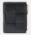 Bottega Veneta Cassette Small Bi-fold Intreccio Leather Wallet In Black