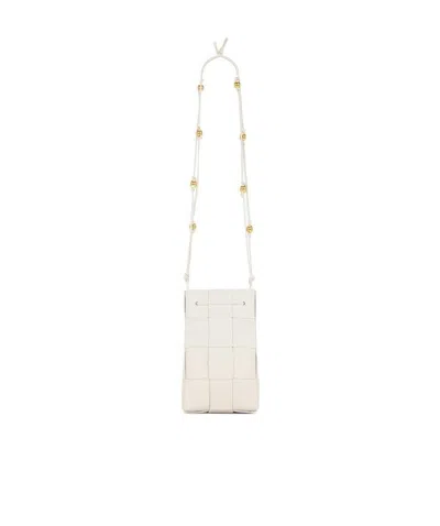 Bottega Veneta Cassette Logo Shoulder Bag In White