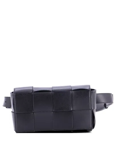 Pre-owned Bottega Veneta Cassette Maxi Intrecciato Leather Belt Bag In Black