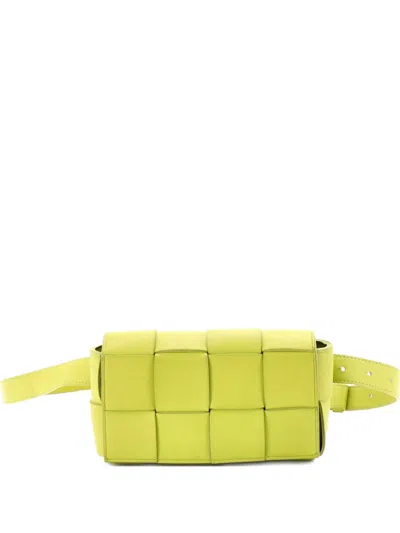 Pre-owned Bottega Veneta Cassette Maxi Intrecciato Leather Belt Bag In Green