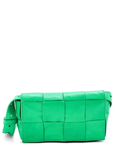 Pre-owned Bottega Veneta Cassette Maxi Intrecciato Leather Belt Bag In Green