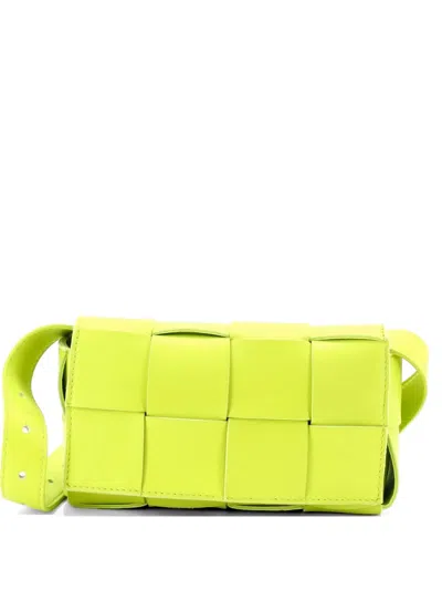 Pre-owned Bottega Veneta Cassette Maxi Intrecciato Leather Belt Bag In Green