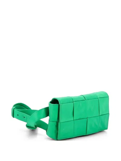 Pre-owned Bottega Veneta Cassette Maxi Intrecciato Leather Belt Bag In Green