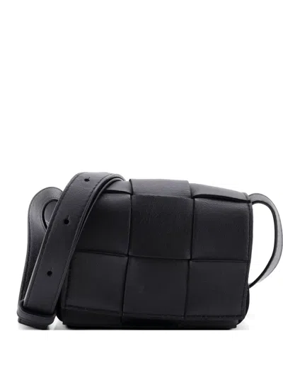 Pre-owned Bottega Veneta Cassette Maxi Intrecciato Leather Candy Crossbody Bag In Black