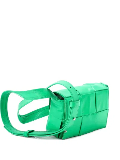 Pre-owned Bottega Veneta Cassette Maxi Intrecciato Leather Candy Crossbody Bag In Green