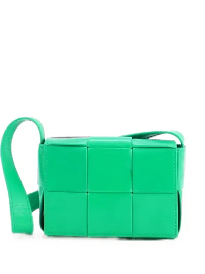 Pre-owned Bottega Veneta Cassette Maxi Intrecciato Leather Candy Crossbody Bag In Green
