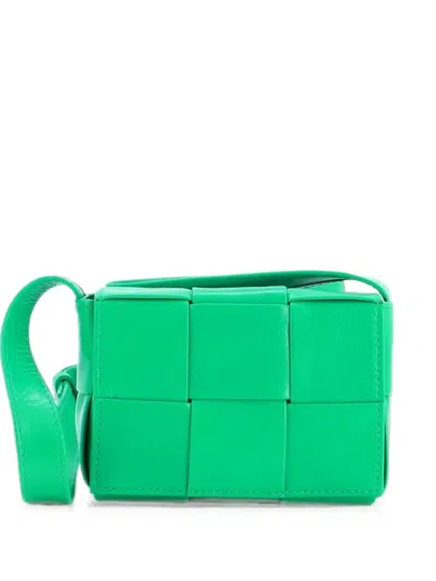 Pre-owned Bottega Veneta Cassette Maxi Intrecciato Leather Candy Crossbody Bag In Green