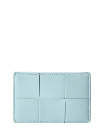 Bottega Veneta Cassette Maxi Intrecciato Leather Card Case In Blue