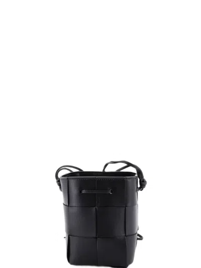 Pre-owned Bottega Veneta Cassette Maxi Intrecciato Leather Mini Bucket Bag In Black