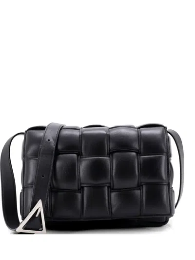 Pre-owned Bottega Veneta Cassette Maxi Intrecciato Leather Small Crossbody Bag In Black